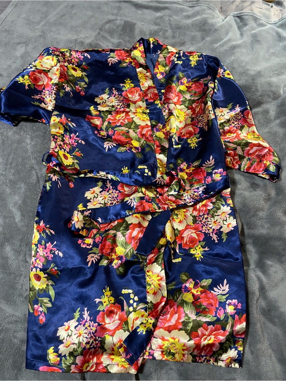 Blue/Floral Satin Robe